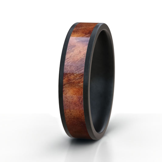 Orange Burl Wood Ring - Black