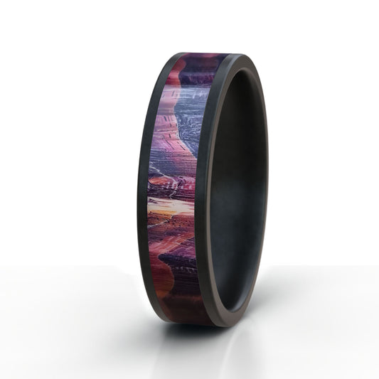 Red Burl Wood Ring - Black