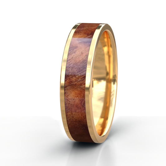 Orange Burl Wood Ring - Gold