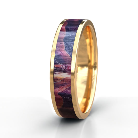 Red Burl Wood Ring - Gold