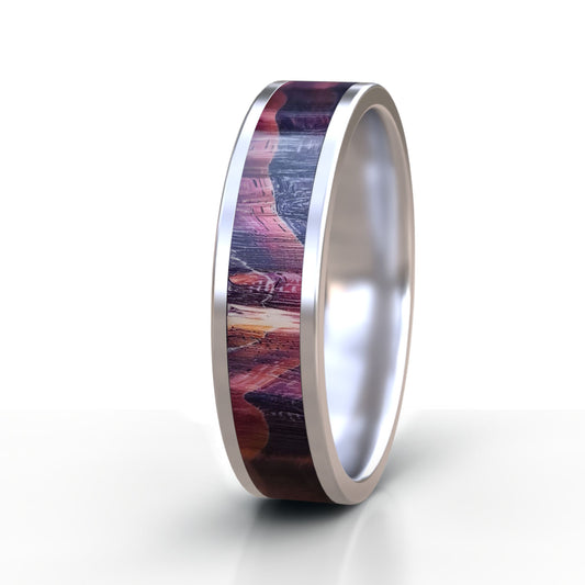 Red Burl Wood Ring - Stainless Steel