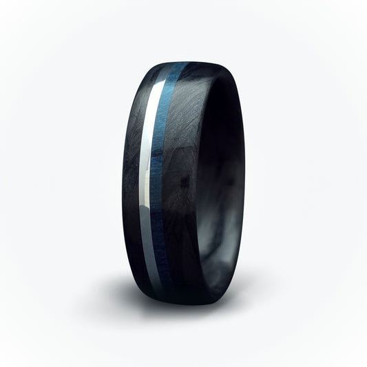 Carbon Fibre Ring - Platinum and Blue Beech